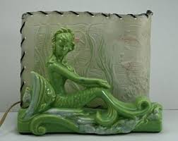 vintage mermaid tv accent lamp night light green ceramic figurine mid century modern retro kitsch rockabilly style bea mermaid lamp vintage kitsch retro kitsch