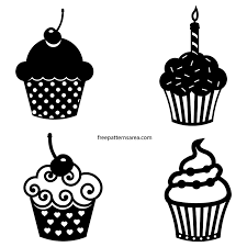 Black And White Silhouette Cake Clipart Cupcake Vector For Silhouette Printer Cutter Machines Cupcake Vector Free Stencils Free Stencils Printables