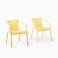 All Weather Wicker Stacking Chair Set Of 2 In 2020 Concrete Outdoor Dining Table Stacking Dining Chair Outdoor Dining Furniture
