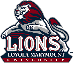 A Lion Crawling Over Full Team Script With School Name Lions Loyola Marymount University Emblem Logo