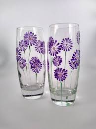 Glass Tumbler Water Glasses Drinking Glass Hand Painted Tall Elegant High Ball Glasses With Purpl Painted Glass Vases Broken Glass Art Glass Painting Designs