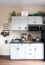 Image Result For 6 Foot Farmhouse Look Kitchenette With Skinny Fridge Small Apartment Kitchen Kitchen Design Small Small Kitchenette