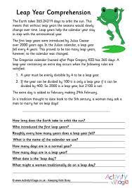 Leap Year Comprehension Leap Year Comprehension Reading Printables
