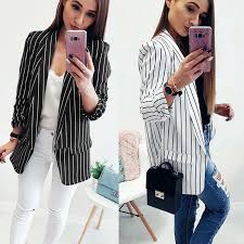 Noracora.com has been visited by 10k+ users in the past month Fashion Women Blazers Females Casual Black White Striped Blazers Stylish Slim Long Blazer Office Lady Worker Woman Clothes Blazers Aliexpress