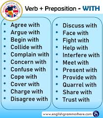 Verb Preposition With And Examples Prepositional Phrases Prepositions English Words