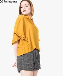 Chemise, chemisier femme jaune (2 articles) trier et filtrer. Gemo Vetements Chemise A Manches Courtes A Volants Jaune Chemisiers Femme Gemo