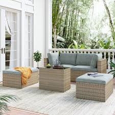 The rattan poles we use to make the frames are thicker & stronger. New Topmax 5 Pieces Outdoor Rattan Furniture Set Including 2 Corner Chairs 2 Ottomans Coffee Table And 4 Cushions For Garden Terrace Porch Poolside Brown Gray Photography Shop
