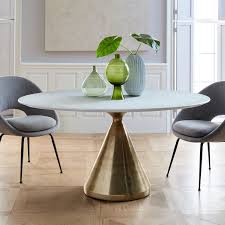 No heat treated pressured wood like mdf, particle board or verneer top fabricated. Silhouette Pedestal Oval Dining Table White Marble Antique Brass