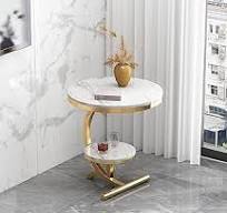 Mesa de canto de mesa lateral de mármore luxuosa para sofá, sala de estar,  cabeceira, mesa de café pequena redonda (cor: dourado + branco, tamanho: ...