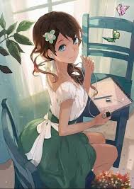 Anime girls drawing brown hair blue eyes dress. Anime 1089780 Brown Hair Blue Eyes And Girl On Favim Com