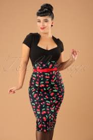 Our collections, combine the minimalism of strict forms with the gentle romance. 50s Cherry Pop Pencil Skirt In Black