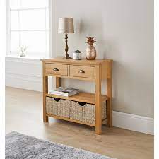 Wiltshire Oak Console Table With Storage Baskets Furniture B M