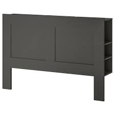 An ikea hemnes bed with a headboard that is hacked with some foam and elegant brown leather to make it look chic. Brimnes Headboard With Storage Compartment Grey Ikea