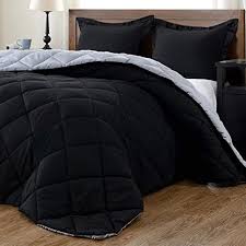 Chezmoi collection 7 piece quilted patchwork comforter set, queen, burgundy/brown/black. Amazon Com Downluxe Lightweight Solid Comforter Set King With 2 Pillow Shams 3 Piece Set Black And Grey Down Alternative Reversible Comforter Home Kitchen