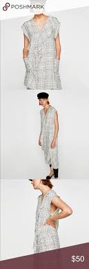 Nwt Zara Black White Checked Frilled Tweed Dress Ruffled Tweed Black And White Dress Sleeveless Tweed Dress With V Neck Asymmetr Tweed Dress Dresses Zara Black