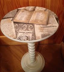 Small Lamp Table Painted In Old Ochre With Decoupage Top Varnished To Finish 25 Sold Decoupage Table Decoupage Furniture Decopage Furniture