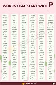 When you started school, you were once again introduced to the english alphabet and learned more words by combining the letters. Words That Start With P 1000 P Words Words Starting With P 7esl