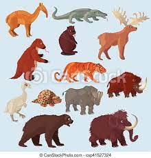 Have fun discovering pictures to print and drawings to color. Ice Age Animals Set Ice Age Animals Set With Mammoth Bear And Deer Bird Tiger On Blue Background Isolated Vector Canstock