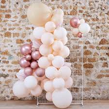 15pcs balloons:navy/rose gold/rose gold confetti,each comes 5pcs. Balloon Arch With Fans White Peach Rose Gold Party Pieces