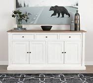 The banting 60 inch sideboard buffet has four working drawers with full extension ball bearing drawer glides and two doors opening to large storage space with two adjustable shelves each to maximize functionality. Buffet Tables Sideboards China Cabinets Pottery Barn