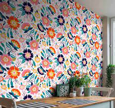 Beautiful, dramatic wallpaper for a dining room wall. Romantic Flowers Ornamental Wallpaper Tenstickers
