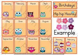 Birthday Chart Owls Theme