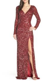 Dress boasts and deep v neckline with tank straps and pockets (or snack holders as my sister calls it). Mac Duggal Sequin Long Sleeve Slit Column Gown Nordstrom Rack