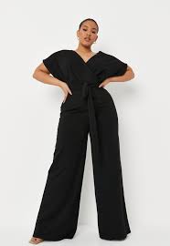 Plus Size Black V Neck Belted Crepe Jumpsuit Missguided