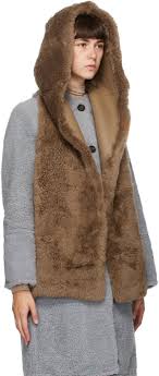 Shop Yves Salomon Black Shearling Hooded Scarf