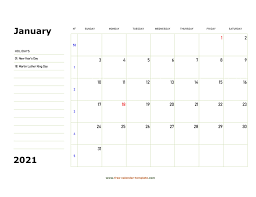 As found in the january 2021 calendar available for download below, martin luther king day will be held on monday, january 18 in 2021. January 2021 Free Calendar Tempplate Free Calendar Template Com