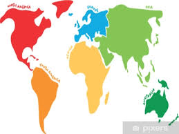 This is a physical map of africa which shows the continent in shaded relief. Multicolored World Map Divided To Six Continents In Different Colors North America South America Africa Europe Asia And Australia Simplified Silhouette Vector Map With Continent Name Labels Blackout Window Curtain