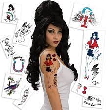 Amy winehouse with the tattoo of her grandmother, cynthia, designed by henry hate. Amazon Com Amy Winehouse Tattoos And Wig Skin Safe Made In The Usa Removable Beauty