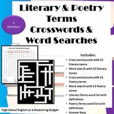 Literary Terms Poetry Terms Crosswords And Word Searches Bundle Poetry Terms Literary Terms Academic Vocabulary