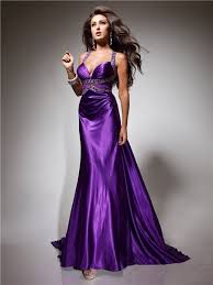 Royal Sweetheart Straps Backless Long Purple Silk Beading Prom Dress With Train Purple Dress Outfits Fashion Dresses