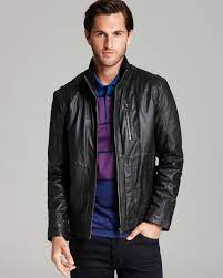 Boss Hugo Boss Aicon Standing Collar Leather Jacket Men Coats Jackets Bloomingdale S Leather Jacket Leather Jacket Men Collar Leather Jacket