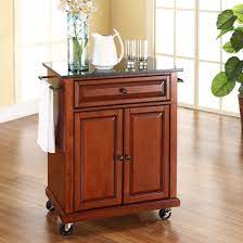 The big white basin sink is built on top of a light. Cherry Portable Kitchen Island Cart W Granite Top Locking Wheels