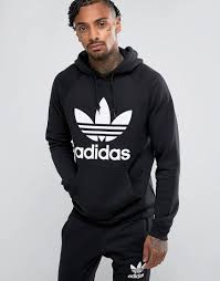 Black And White Adidas Hoodie Adidas Originals Trefoil Hoodie In Black Br4852 Black Mens Sweatshirts Adidas Trefoil Hoodie Hooded Sweatshirt Men
