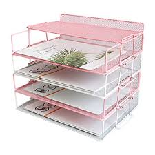 All products from paper organizer for desk category are shipped worldwide with no additional fees. Lucycaz 4 Tier Color Stackable Paper Organizer Tray For Desk Document Letter Hold New Design Metal Mesh File Holder Organizer For Home Office School Folders Letters Paper Storage Pink And White Buy