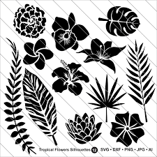 Flower Silhouettes Svg Flower Clipart Flower Svg Tropical Etsy Flower Silhouette Flower Svg Flower Clipart