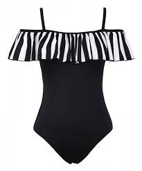 Navy Blue White Stripes Swim Dress Plus Size Swimwear One