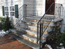 Wrought Iron Railing Stone Slab Steps Porch Remodel Front Porch Remodel Step Railing