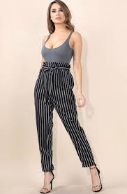 Black And White Striped Pants Outfit Gorgeous Black Pants With White Stripes Full Length High Waisted Pants Loose Fit Wais High Waisted Pants Outfit Loose Pants Outfit High Waisted Pants