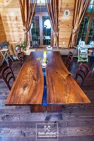 A Large Modern Dining Table Made Of Solid Wood With A Live Edge Wood Karagach Is Very Durable With A Be Epoxy Wood Table Reclaimed Wood Table Wood Resin Table