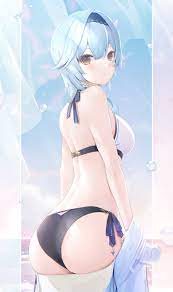 1girls 6u s alternate costume ass bikini blue hair brown eyes  eula (genshin impact) female female only genshin impact looking at viewer  short hair sideboob solo undressing white skin 