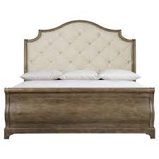 King size wood bed frames : Scarlett Rustic Lodge White Upholstered Tufted Dark Wood King Sleigh Bed King Kathy Kuo Home