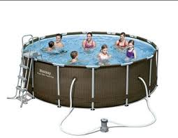 Pool Bestway Rattan Round 427xh107 Cm Tarpaulin Ladder And Pump 56664 Round Above Ground Pool Garden Yard Ideas In Ground Pools
