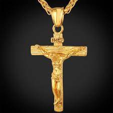 U7 Cross Necklace Women Men Jewelry Wholesale Trendy Platinum 18k Real Gold Plated Inri Crucifix Cross Pendant Necklace Men Gold Cross Necklace Chains For Men
