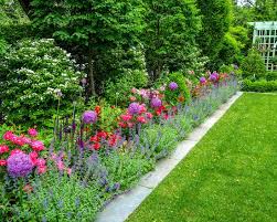 Straight Garden Lawn Edging With Bluestone Lavender Row Garden Edging Landscaping With Roses Traditional Landscape