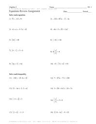 Remember, the absolute value expression will yield a zero or positive answer which is always greater than a negative number. Equations And Inequalities And Absolute Value Worksheet
