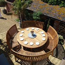 For instance, we can place curved benches on the corner and add two small chairs or stools. Betjeman 16 Seater Circular Teak Garden Dining Set Rattan And Teak